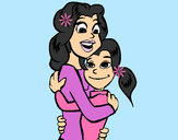 Desenho Mãe e filha abraçaram pintado por Jenniffer