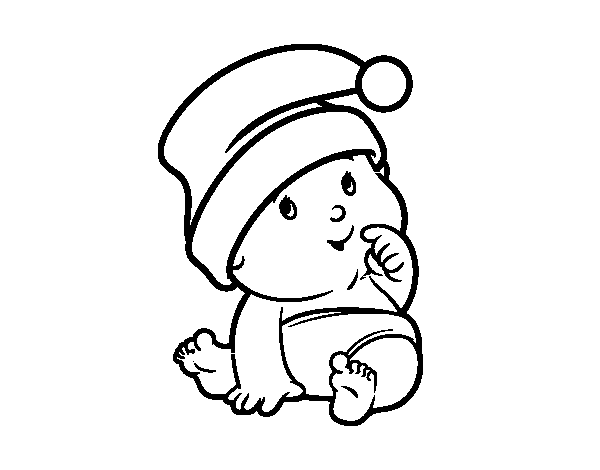 Desenho de  Bebê com chapéu de Papai Noel para Colorir