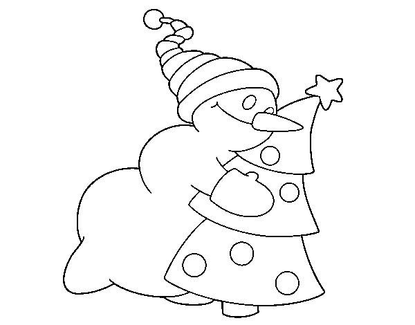 Desenho de Boneco de neve abraçando árvore para Colorir