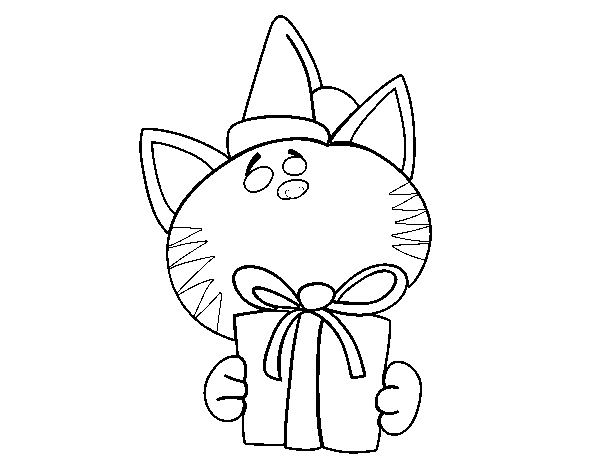 Desenho de Gato com presente para Colorir