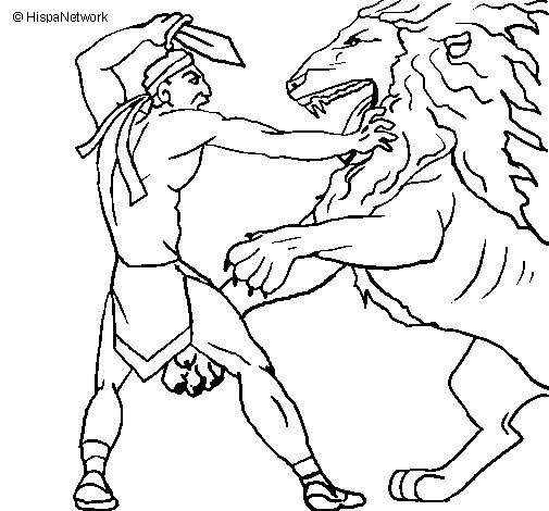 Desenho de Gladiador contra leão para Colorir