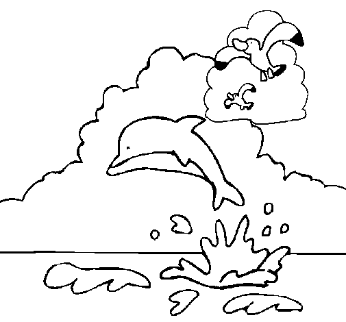 Desenho de Golfinho e gaviota para Colorir