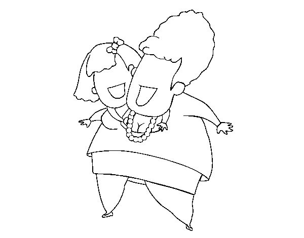Desenho de Mãe e filha feliz para Colorir