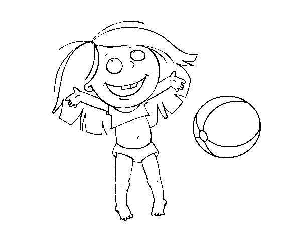 Desenho de Menina com bola de praia para Colorir