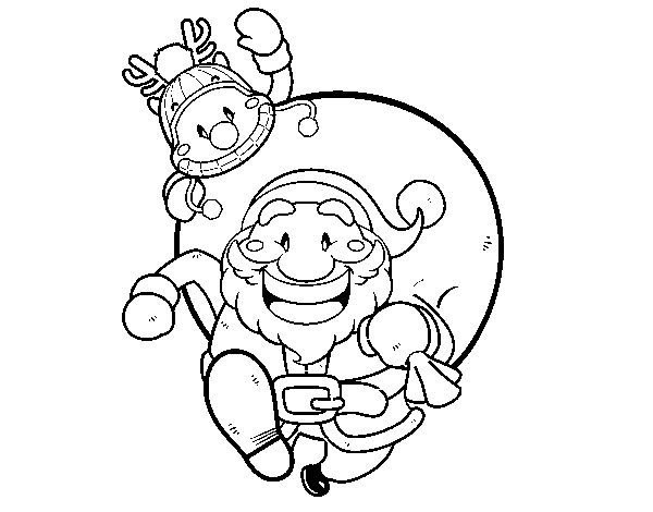 Desenho de Pai Natal e Rudolph para Colorir
