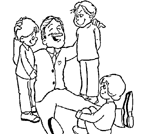 Desenho de Papá com os seus 3 filhos para Colorir