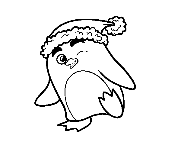 Desenho de Pinguim com gorro natalício para Colorir