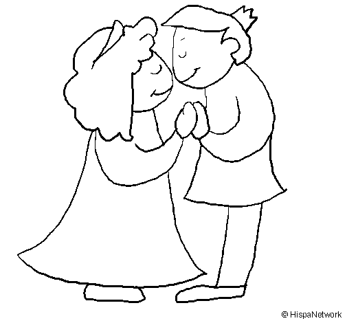 Desenho de Príncipes a beijarem-se para Colorir