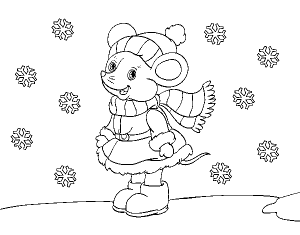 Desenho de Ratita abrigada de Natal para Colorir