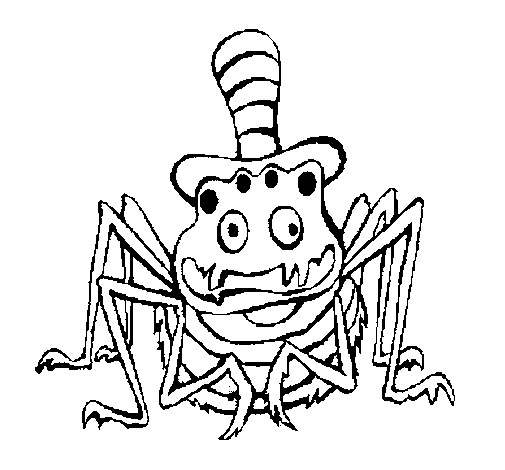 Desenho de Aranha com chapéu para Colorir