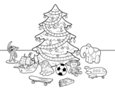 Desenho de Árvore de Natal e brinquedos para colorear