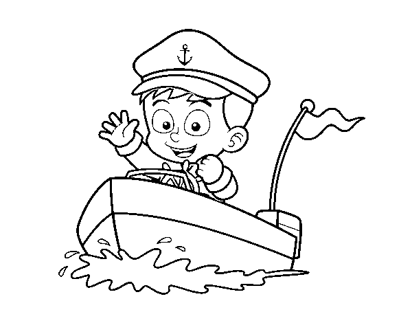 Desenho de Barco e capitão para Colorir
