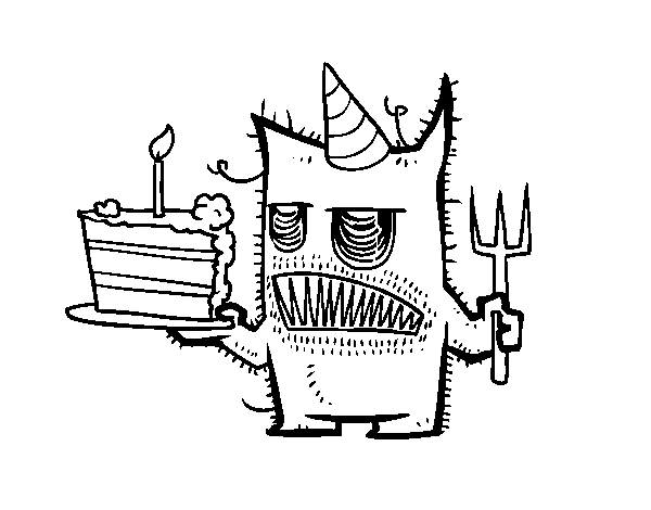 Desenho de  Bolo de aniversário do monstro para Colorir