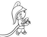 Desenho de Bombeiro com mangueira para colorear