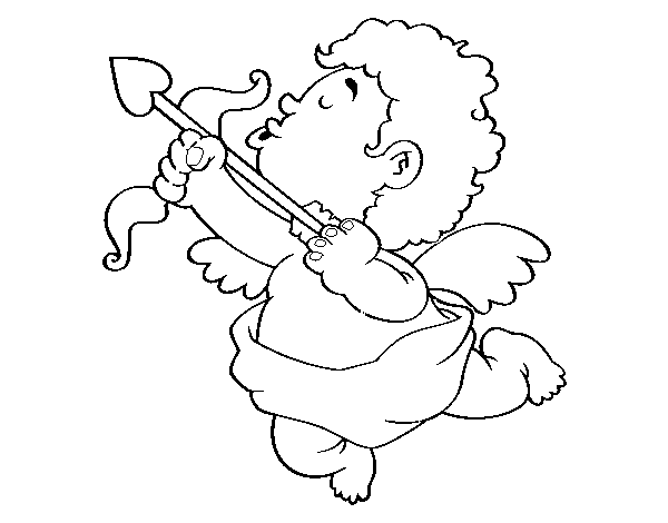 Desenho de Cupido com sua flecha para Colorir