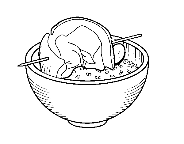 Desenho de Espetada de carne de com arroz para Colorir