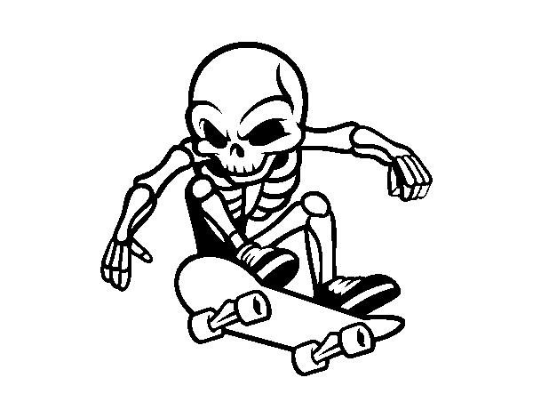 Desenho de Esqueleto Skater  para Colorir