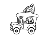 Desenho de Food truck de pizza para colorear