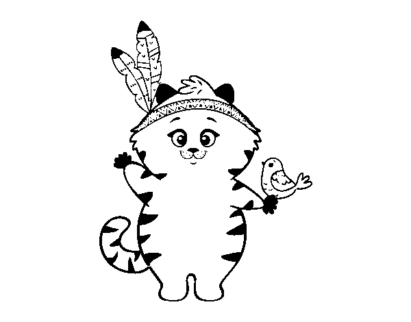 Desenho de Gatito índio para Colorir