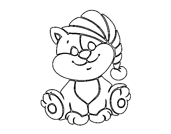 Desenho de Gato com chapéu para Colorir