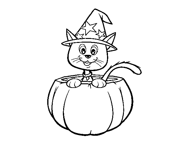 Desenho de Gato do Halloween para Colorir