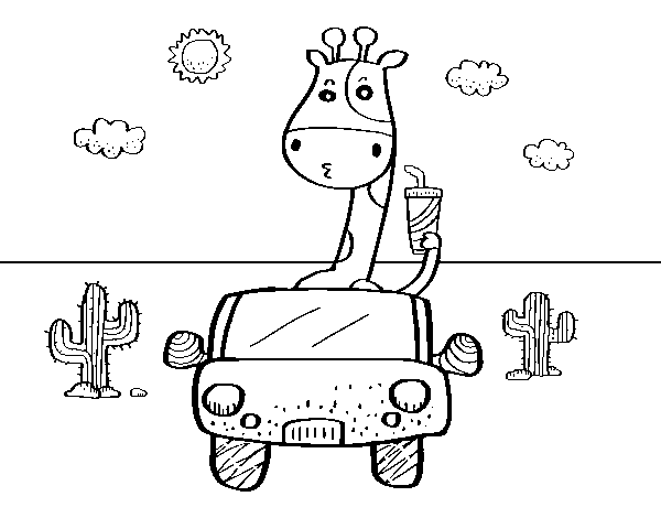 Desenho de Girafa de condução para Colorir