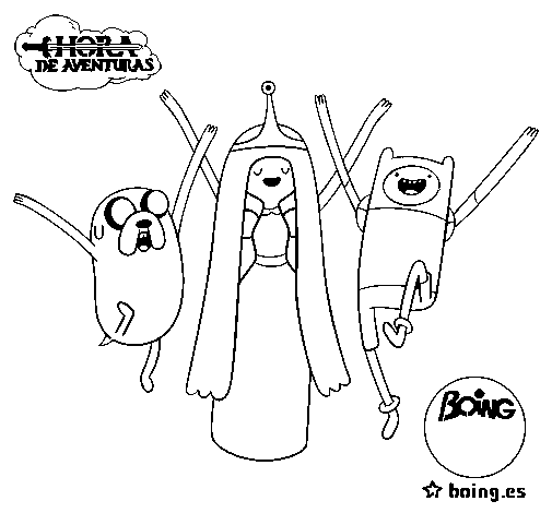 Desenho de Jake, Princesa Bubblegum e Finn para Colorir
