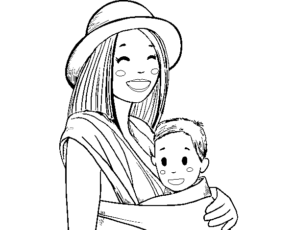Desenho de Mãe com o portador de bebê para Colorir