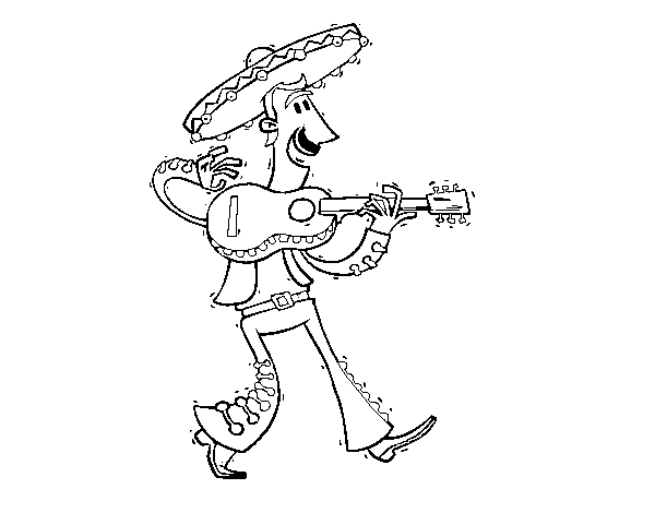 Desenho de Mariachi com guitarra para Colorir