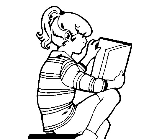 Desenho de Menina a ler para Colorir