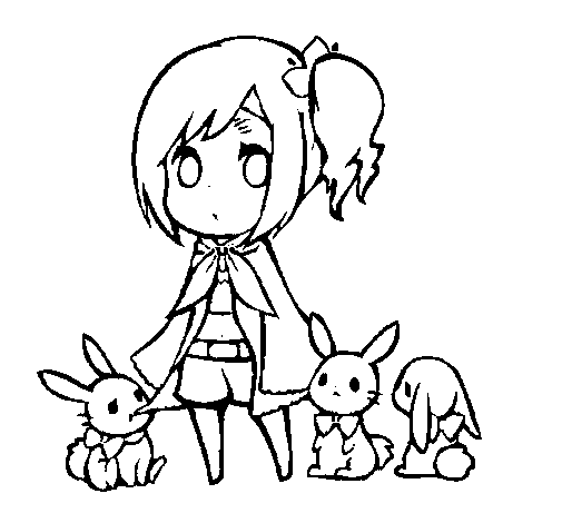 Desenho de Menina com coelhinhos para Colorir