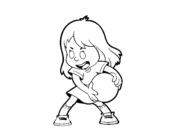 Desenho de Menina com uma bola para Colorir