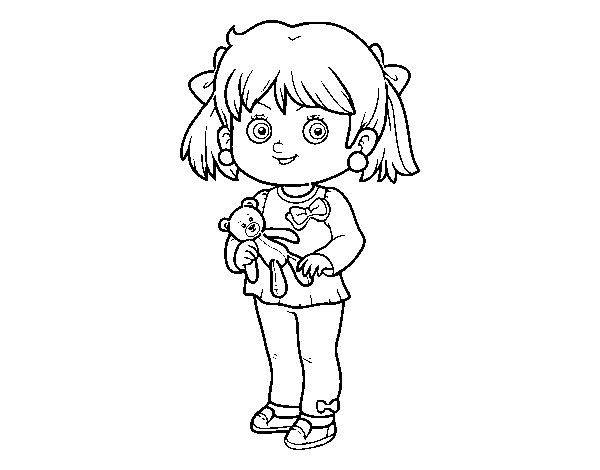 Desenho de Menina com urso de peluche para Colorir
