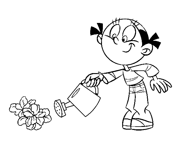 Desenho de Menina de rega para Colorir
