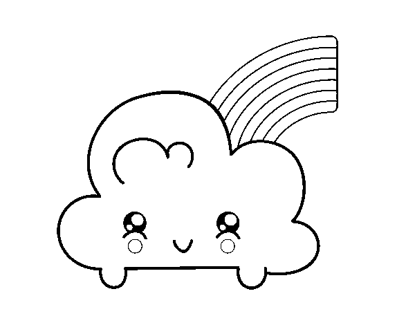 Desenho de Nuvem com arco-íris de Kawaii para Colorir