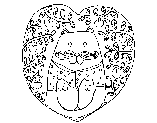 Desenho de Pai gato e filhos para Colorir