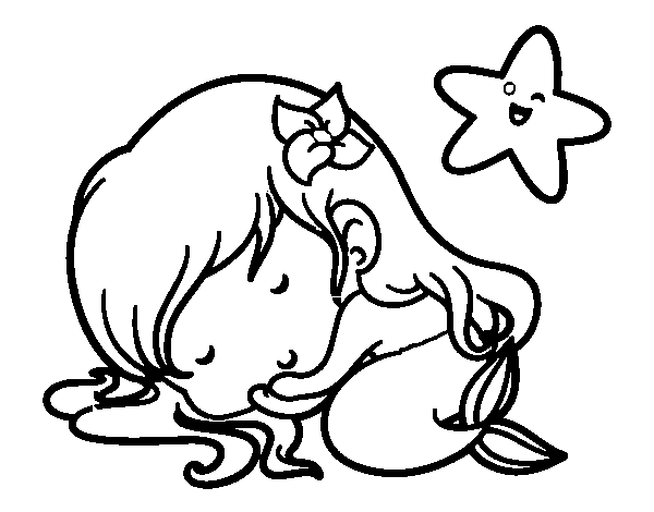 Desenho de Pequena sereia chibi dromindo para Colorir
