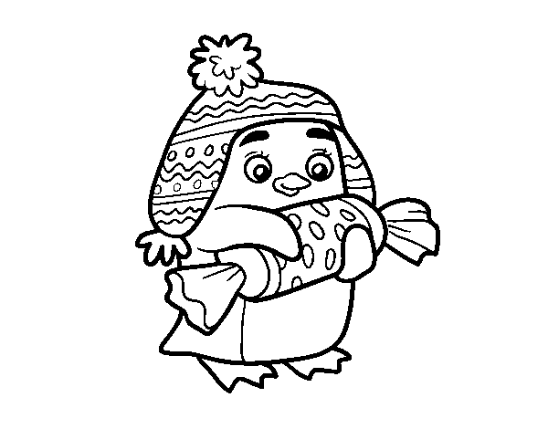 Desenho de Pinguim com caramelo para Colorir