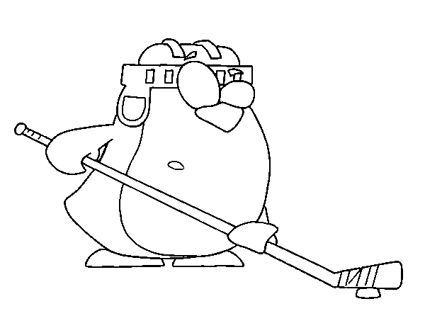 Desenho de Pinguim jogando hóquei para Colorir