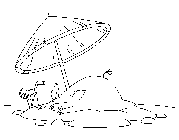 Desenho de Porco na praia para Colorir