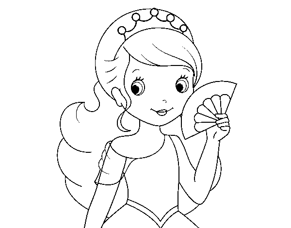 Desenho de Princesa e leque para Colorir