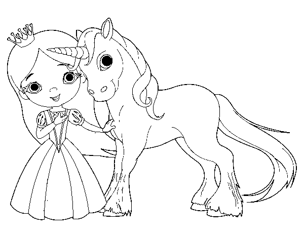 Desenho de Princesa e unicórnio para Colorir