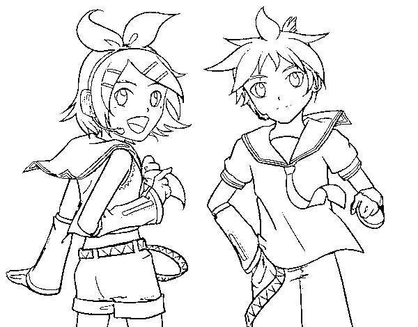 Desenho de Rin y Len Kagamine Vocaloid para Colorir