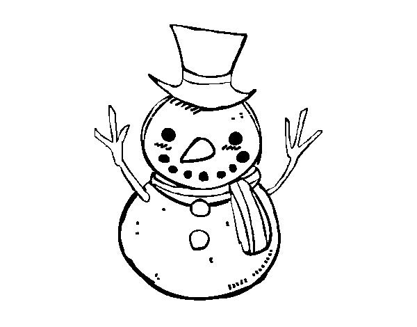 Desenho de Um boneco de neve com chapéu para Colorir