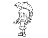 Desenho de Uma menina com um guarda-chuva para colorear